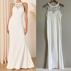 Loving Destiny White Lace Halter Mermaid Maxi Dress